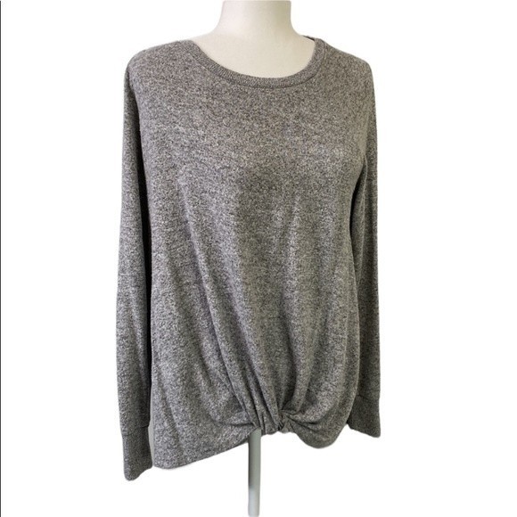 Gibson Tops - Gibson Twist Knot Front Top Knit Raglan Long Sleeves Slouchy Soft Comfy Heather